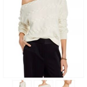 L'AGENCE Shan Off-Shoulder Cream Cable Knit Sweater